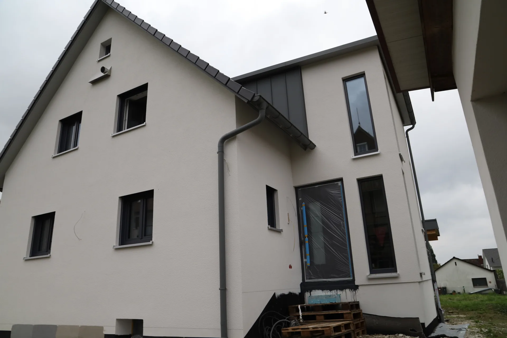 Gedämmte und verputzte Neubaufassade am Bodensee